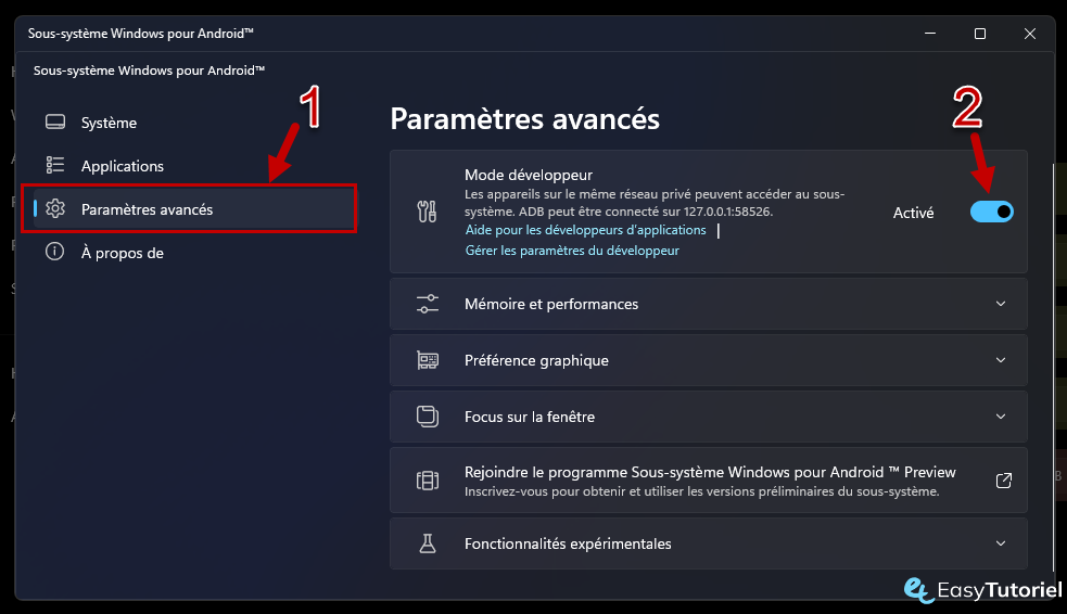wsa manager apk installer windows 16 mode developpeur