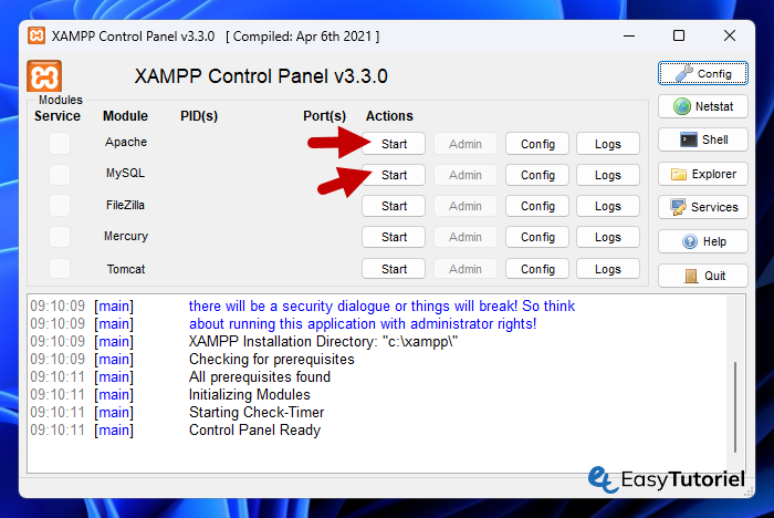 xampp start control panel