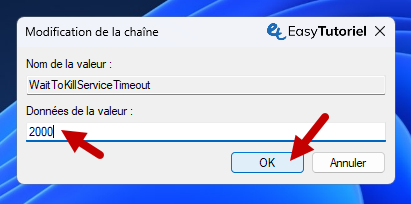 WaitToKillServiceTimeout registre 2000 accelerer arret pc