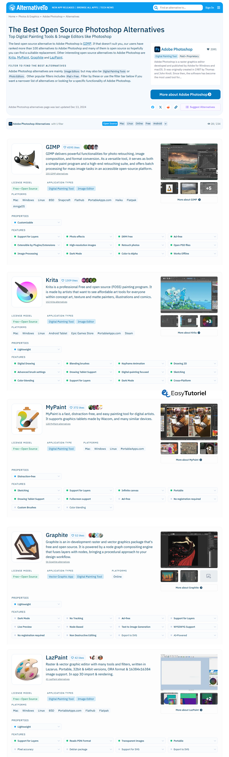 alternativeto photoshop liste open source