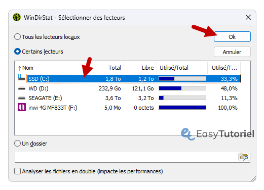 disque plein windows 8 windrstat selectionner des lecteurs