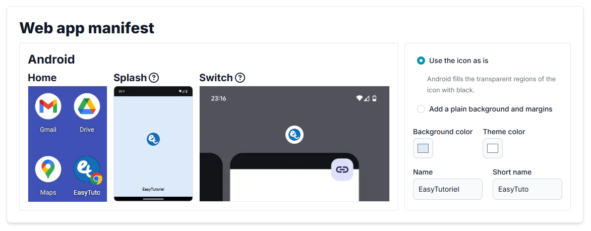 favicon 5 web app manifest