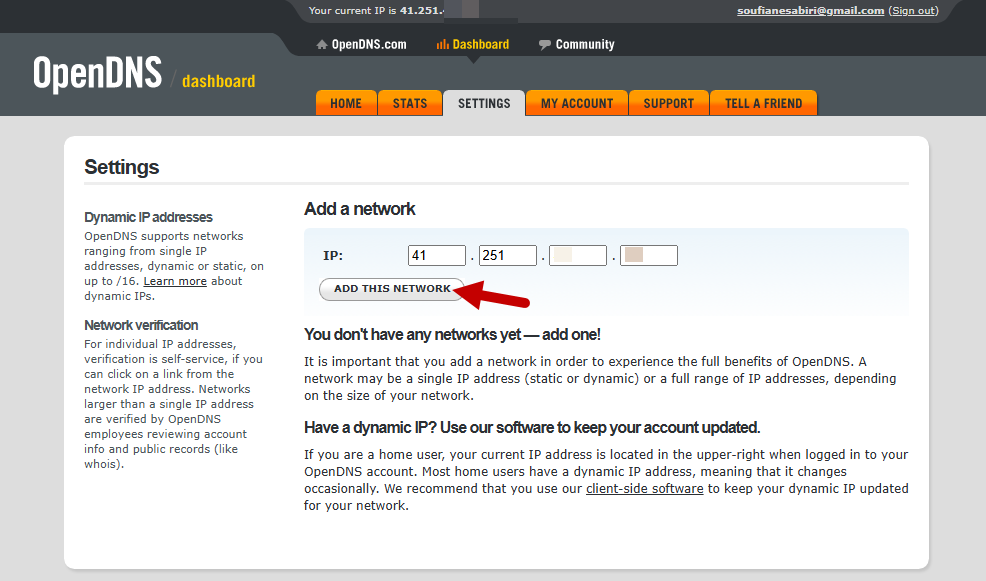 opendns bloquer sites x 8 add this network