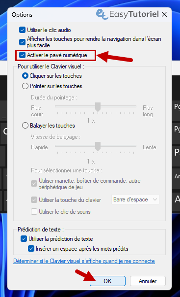 activer pave numerique ok