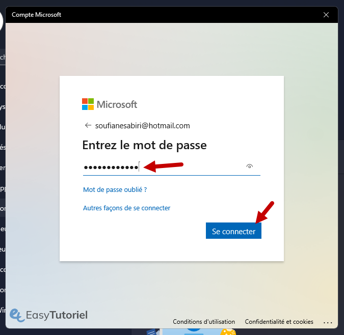 changer compte microsoft windows 11 10 mot de passe