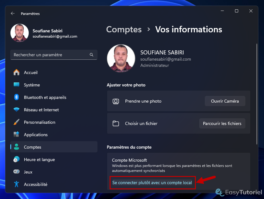 changer compte microsoft windows 11 3 compte local