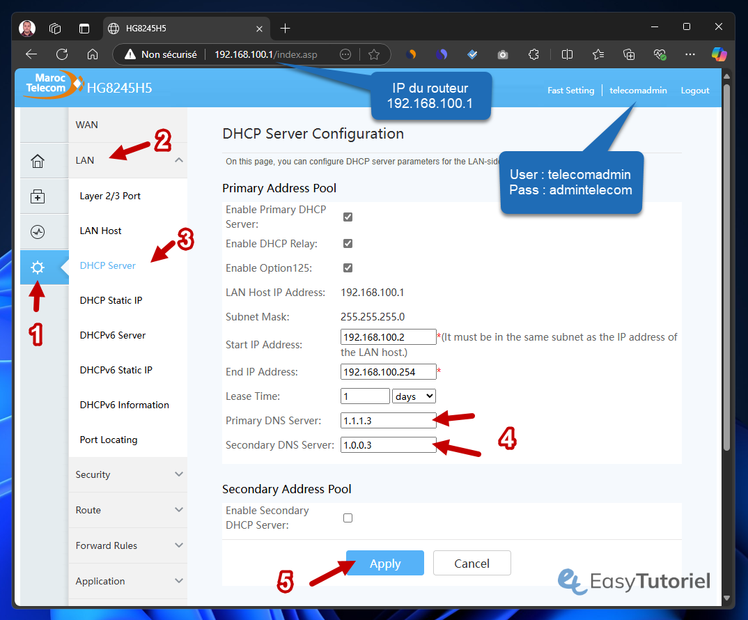 changer dns routeur iam