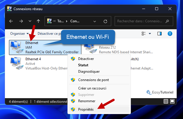 ethernet wifi proprietes