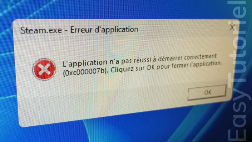 erreur 0xc000007b windows application logiciel solution