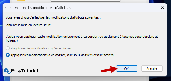 appliquer les modifications a ce dossier ok