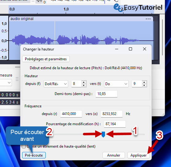 audacity changer la hauteur
