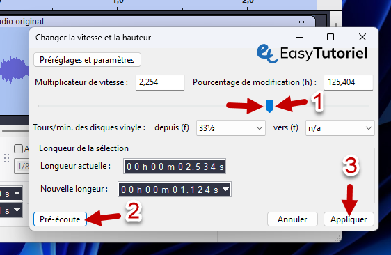 audacity changer la vitesse et la hauteur 2