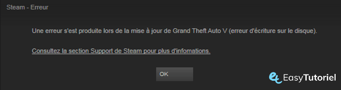 erreur steam ecriture disque