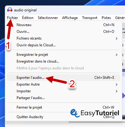 fichier exporter audio audacity