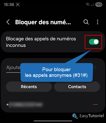 blocage des appels de numeros inconnus