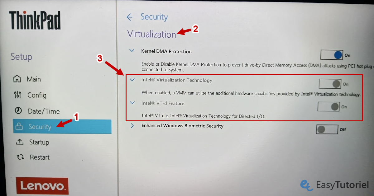 activer virtualisation thinkpad