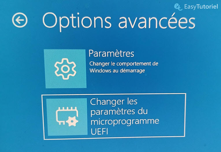 changer les parametres du microprogramme uefi bios