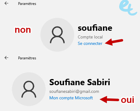 compte local vs compte Microsoft