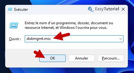diskmgmt executer gestion des disques