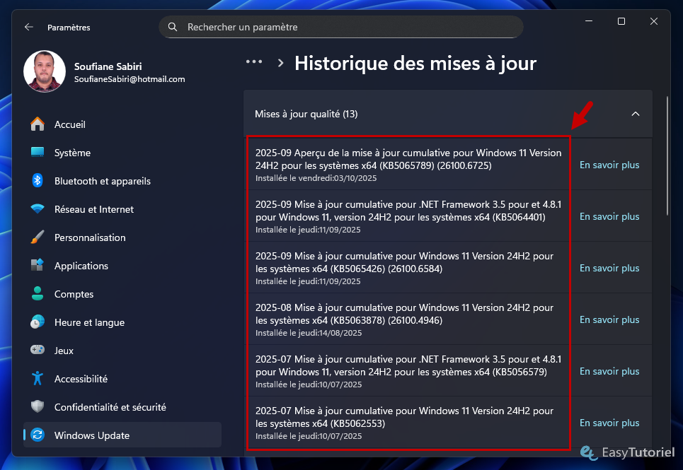 historique des mises a jour