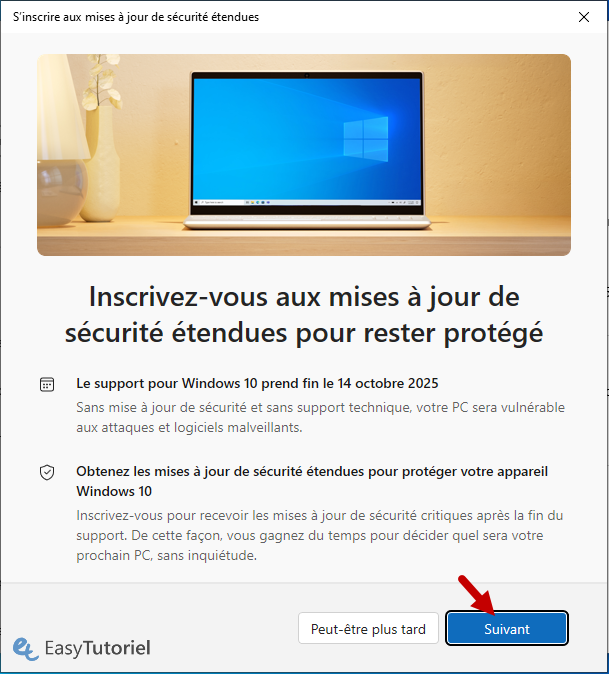 inscription mises a jour de securite etendues