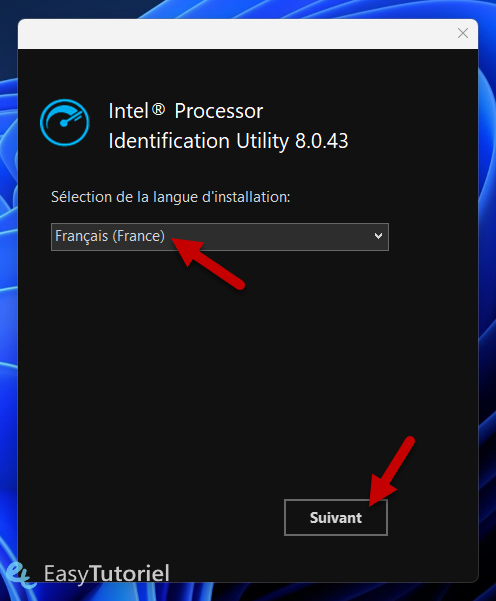installation intel processor identification utilitaire