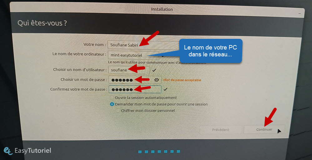 linux mint installation utilisateur hote hostname