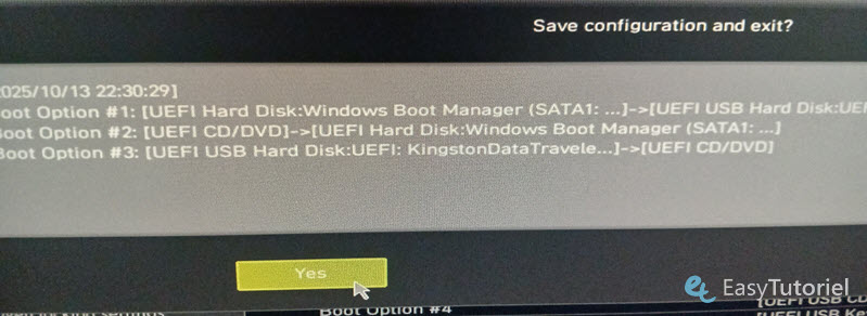 quiter et sauvegarder bios boot order