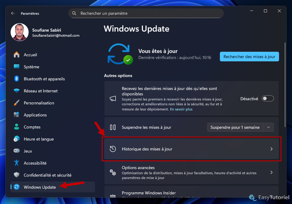 windows update historique