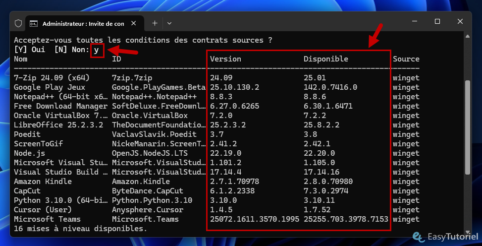 winget upgrade y version disponible
