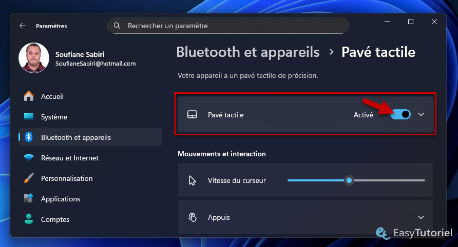 activer pave tactile