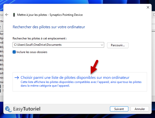choisir parmis une liste de pilotes