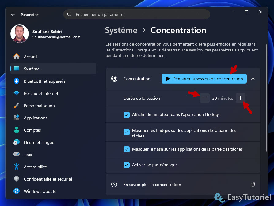 demarrer la session de concentration
