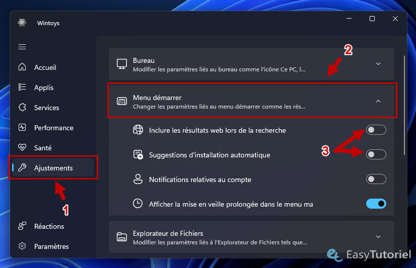 resultats web menu demarrer wintoys