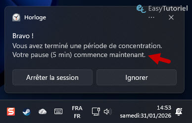 vous avez termine periode concentration pause