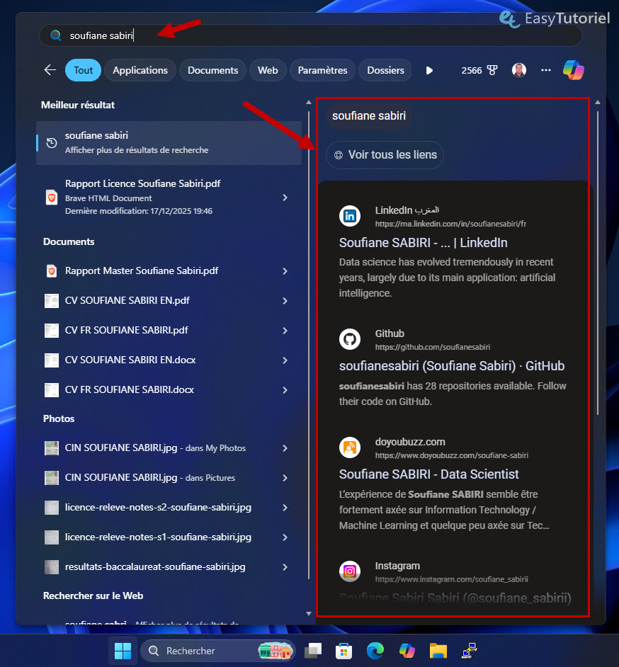 demarrer recherche bing active