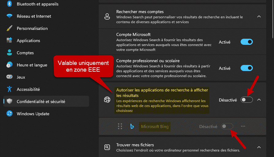 desactiver recherche bing demarrer windows 11