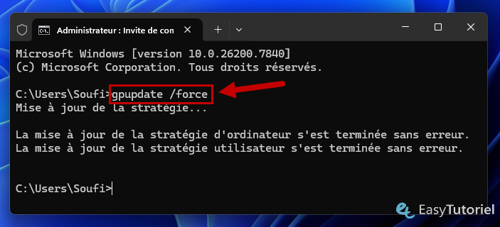 cmd admin gpupdate force