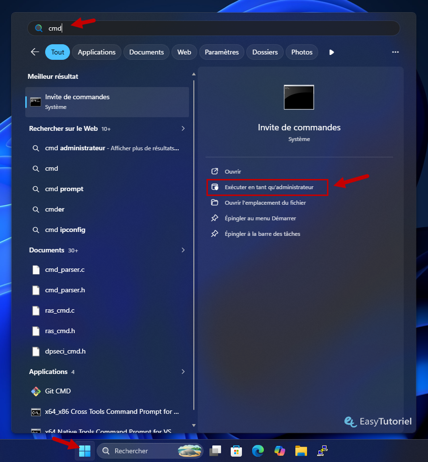 cmd en tant qu administrateur demarrer