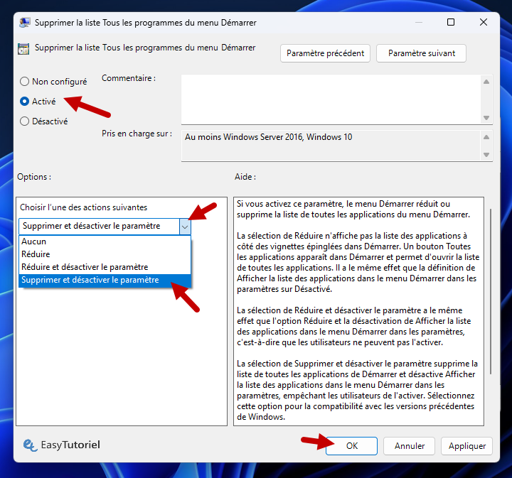 supprimer la liste tous les programmes du menu demarrer