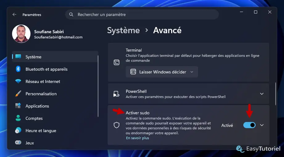 systeme avance activer sudo windows 11