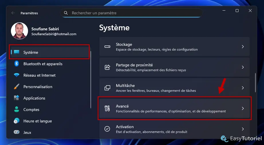 systeme avance parametres