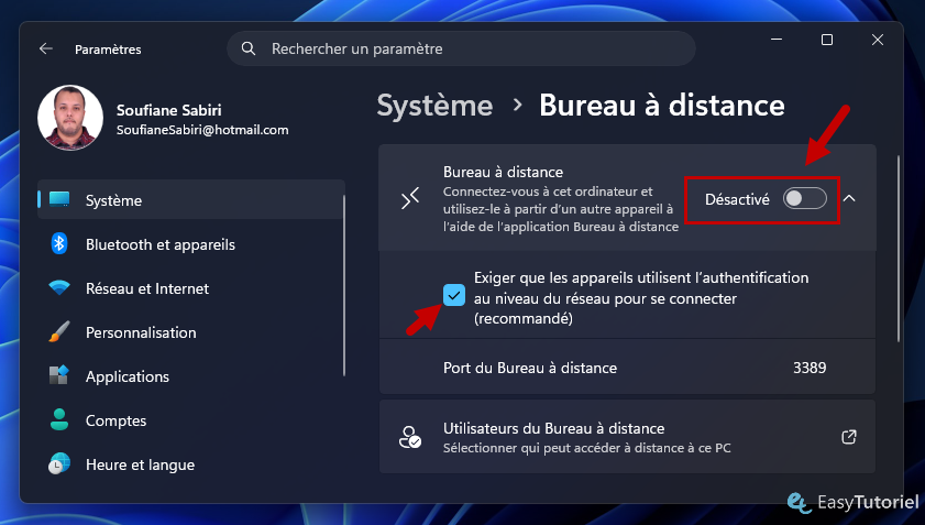 activer bureau a distance parametres windows 11