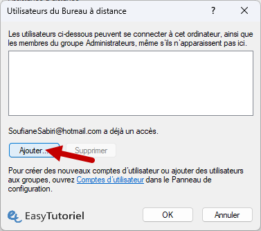 ajouter utilisateurs du bureau a distance