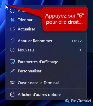 appuyer sur 5 clic droit windows 11 touches souris
