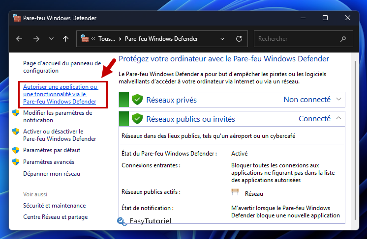 autoriser une application ou une fonctionnalite via le pare feu windows defender