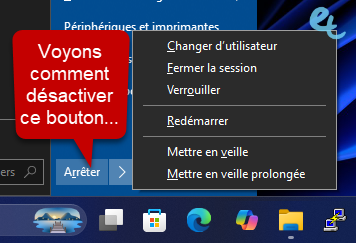 cacher bouton arreter openshell