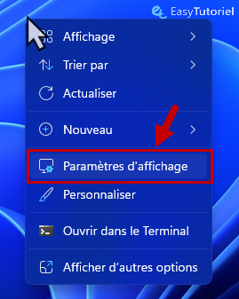 clic droit bureau parametres d affichage