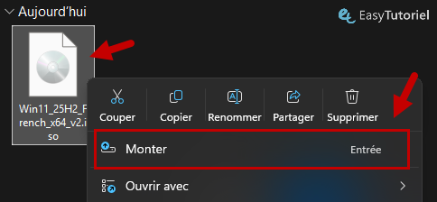 clic droit monter iso windows 11