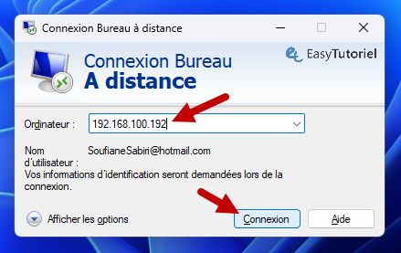 connexion bureau a distance adresse ip locale
